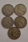 Lot Of 5 Franklin Half Dollars Various Years Circulated Silver Coins