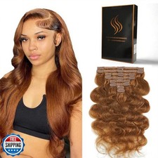 Tandulo Clip in Hair Extensions Real Human Hair Body Wave 30 Auburn Ginger Cl