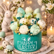 Osterstrauss Kerzendeko mit Baby Hase Türkis Glitzer Pastell