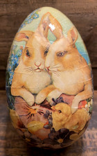 Vintage Paper Mache Easter Egg SMALL Germany Bunnies Chicks Candy Container
