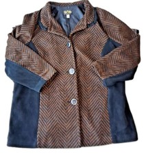 Bob Mackie Wearable Art Oversized XL Herringbone Faux Fur Trim Coat Jacket