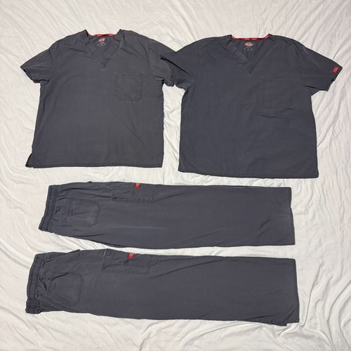 LOT of (2) Dickies Scrubs - Grey - Tops = Large, Bottoms = Medium