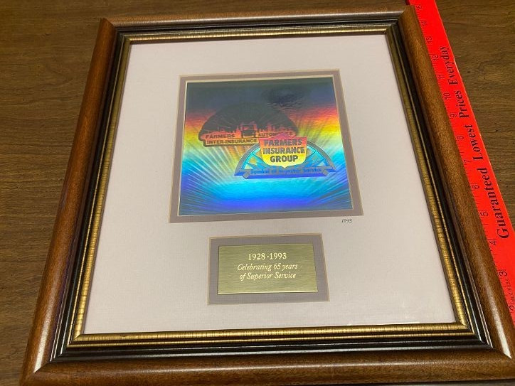VINTAGE FARMERS INSURANCE 65 YEARS FRAMED HOLOGRAM PICTURE
