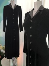 Laura Ashley Vintage Riding Coat Black Velvet/satin Button Down Collared Lined