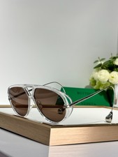 Bottega Veneta BV1273 Aviator Sunglasses Clear Silver Brown Lens 63-12-145