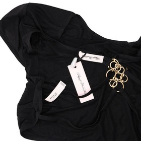 AGENT PROVOCATEUR Women Top Silver Chain Black Crew Neck Short Sleeve 16 RRP160