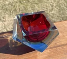 VTG Murano Art Glass Sommerso Faceted Geometric Ashtray Red Clear MCM Catch All