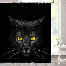Cute Cat Shower Curtain Funny Black Animal Fabric Waterproof 72x72 Inch