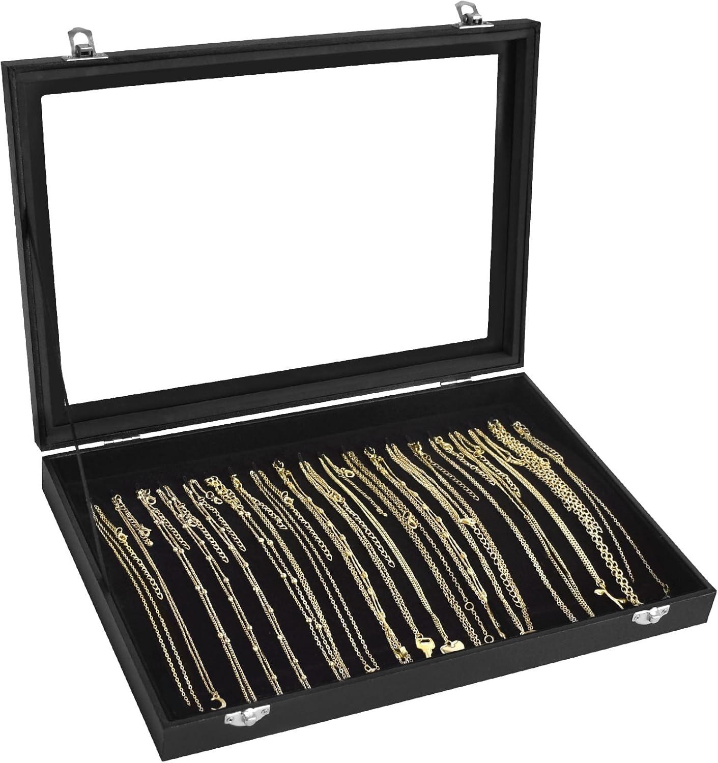 Necklace Organizer Box with Clear Lid and Velvet Tray for Jewelry Storage & Display-image