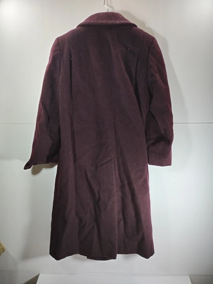 Abrigo Largo Parka Alorna Super Fina De Colección Años 80 Lana Doble Pecho Lana Borgoña Foto 4 de 4