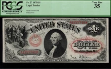 1878 $1 Legal Tender FR-27 - Graded PCGS 35 - Very Fine