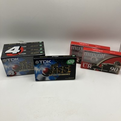 9 New Sealed Cassette Tapes, 5 TDK Cd Bass, 2 Maxell UR90, 2 TDK 90 s