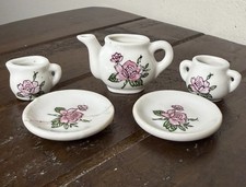 Vintage Miniature Porcelain Tea Set Pink Rose Dollhouse Teapot Cups Plates Lot