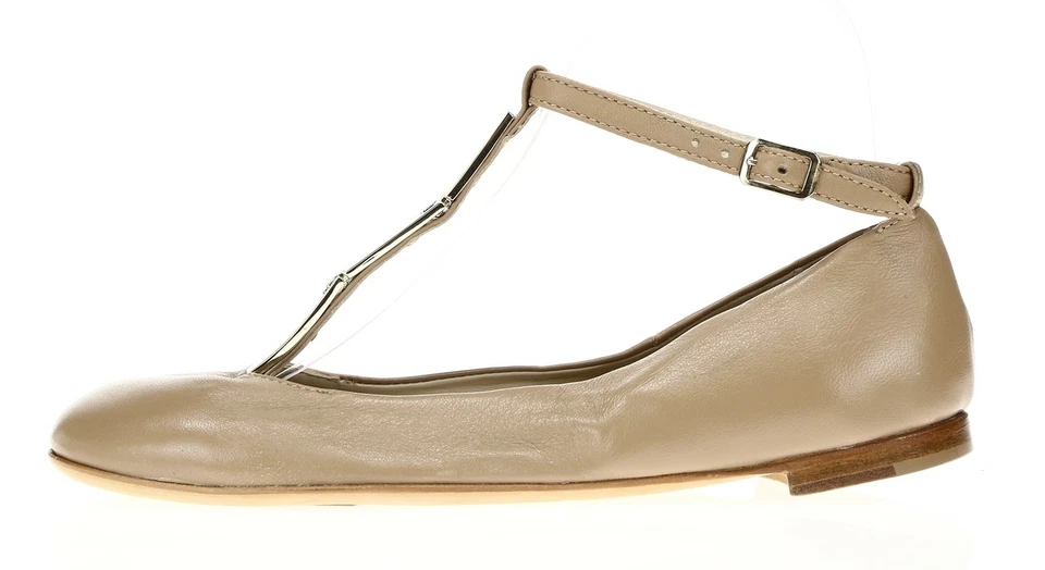 AGL женщин желтовато-коричневый кожаный лодыжки ремень балет плоский туфли размер 37 новый 214672 - Изображение 3 из 4