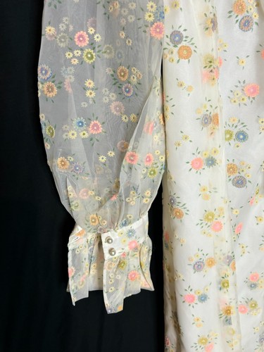 Vintage 60s 70s Prairie Flower Power Puffy Sleeve Bridal Gown Wedding Dress S/M - Picture 14 of 15
