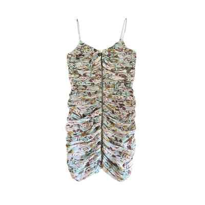 Boston Proper Ruched Mini Dress Multicolor Floral Chiffon zip front Sz. 10