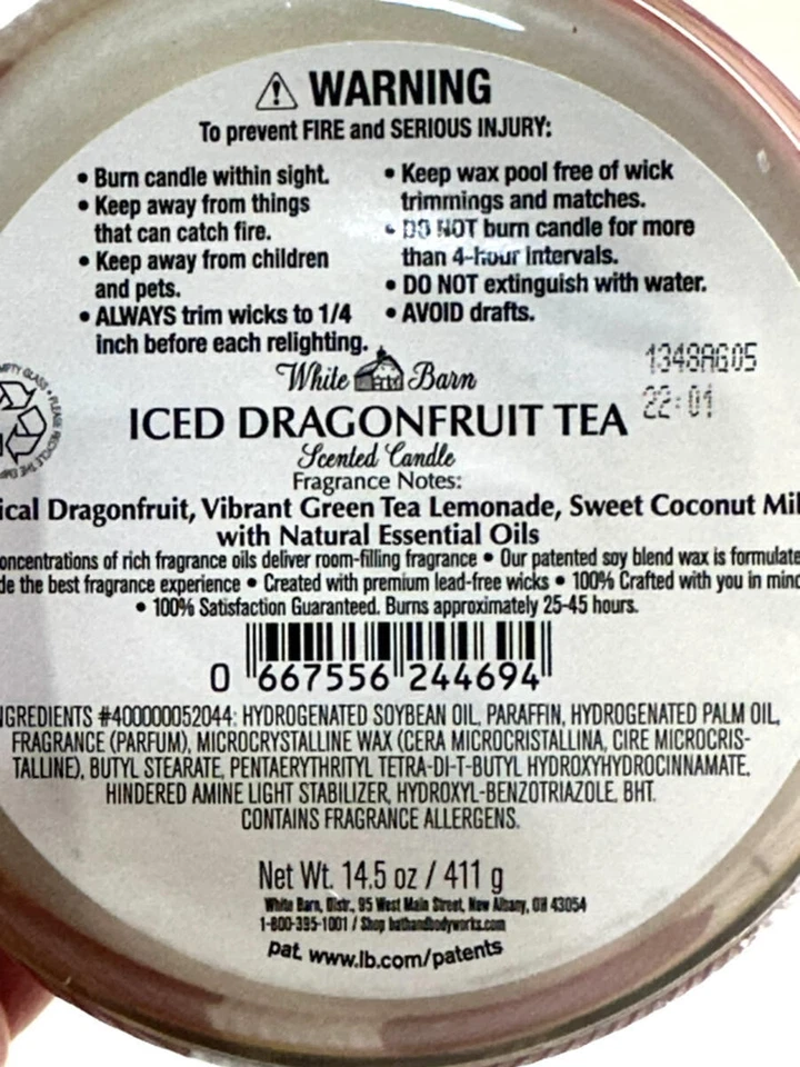 2 New Bath & Body Works Iced Dragonfruit Tea Candle 3 Wick Jar Candles 14.5 oz - Image 3 of 3