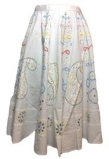 NWT 195 Glam Boho Hand Embellished White Cotton Circle Midi Skirt Size Small