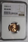 1958 D Lincoln Wheat Cent NGC MS66 RD