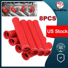 8PCS Red 6'' Spark Plug Wire Boots Heat Shield Protector Sleeve Socks Cover Set