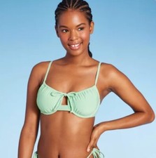 Wild Fable Women's XS 0-2 Bikini Top Mint Green Shirred Underwire Lurex New