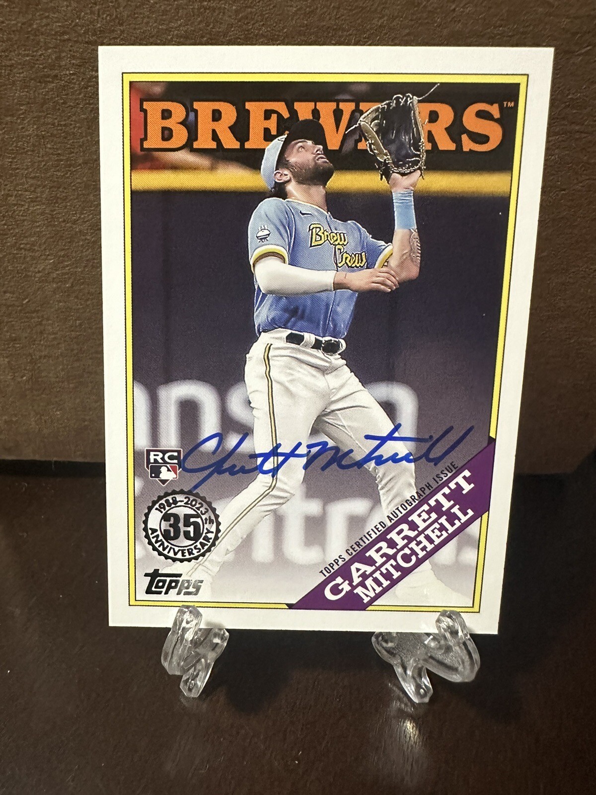 Garrett Mitchell 2023 TOPPS UPDATE 1988 TOPPS ON CARD RC AUTO #88BA-GM BREWERS