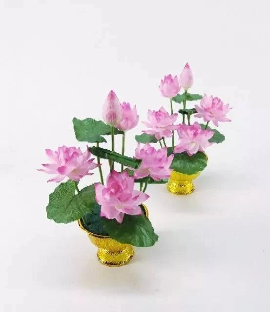 Par Rosa 5 Flor de Loto Cuenco Oro Ofrenda Buda Plato Decoración Altar Trabajo Foto 3 de 4