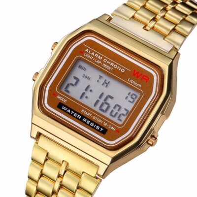 CLASSIC DIGITAL RETRO WATCH F-91W STYLE SPORT ALARM GOLD