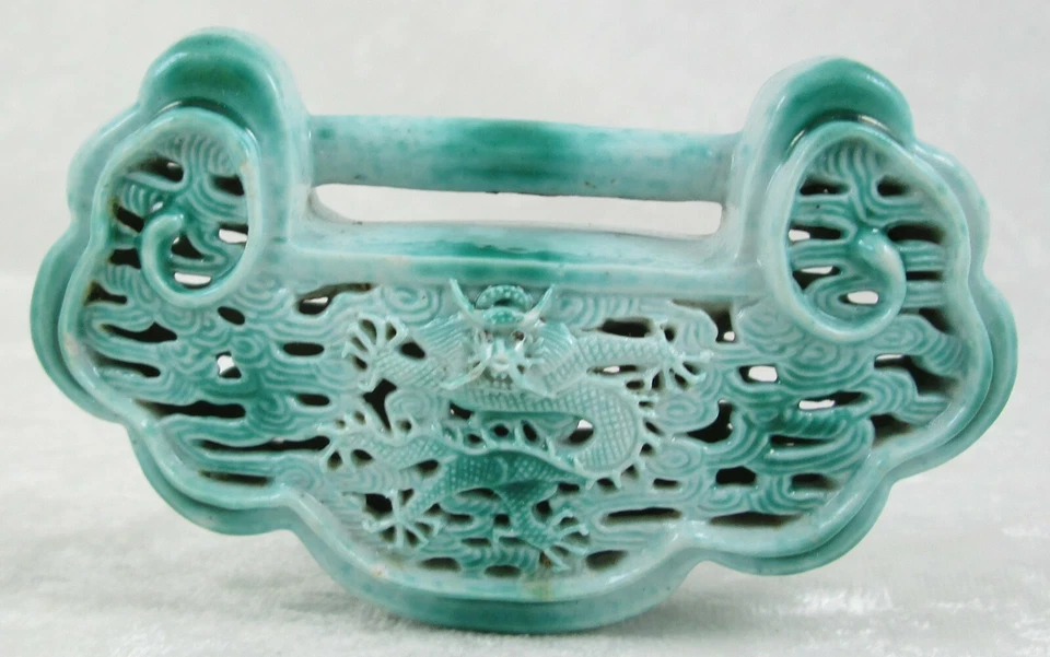 Candado colgante de porcelana esmaltada verde china dinastía Qing 3-1/2 pulgadas L Foto 4 de 4