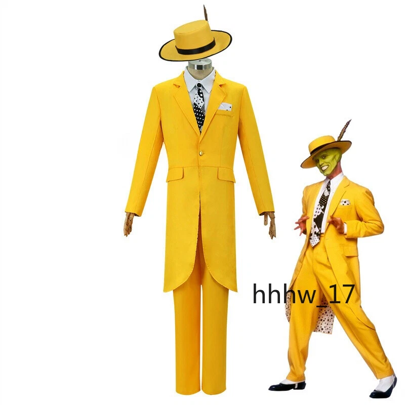 La Máscara Jimcarrey Juegos con disfraces utilería Halloween Disfraz Conjunto Hombres Uniforme Traje Amarillo Foto 2 de 4