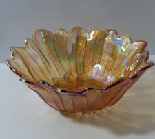 Vintage Indiana Amber Carnival Glass Marigold Sunflower Candy/Trinket Dish 7