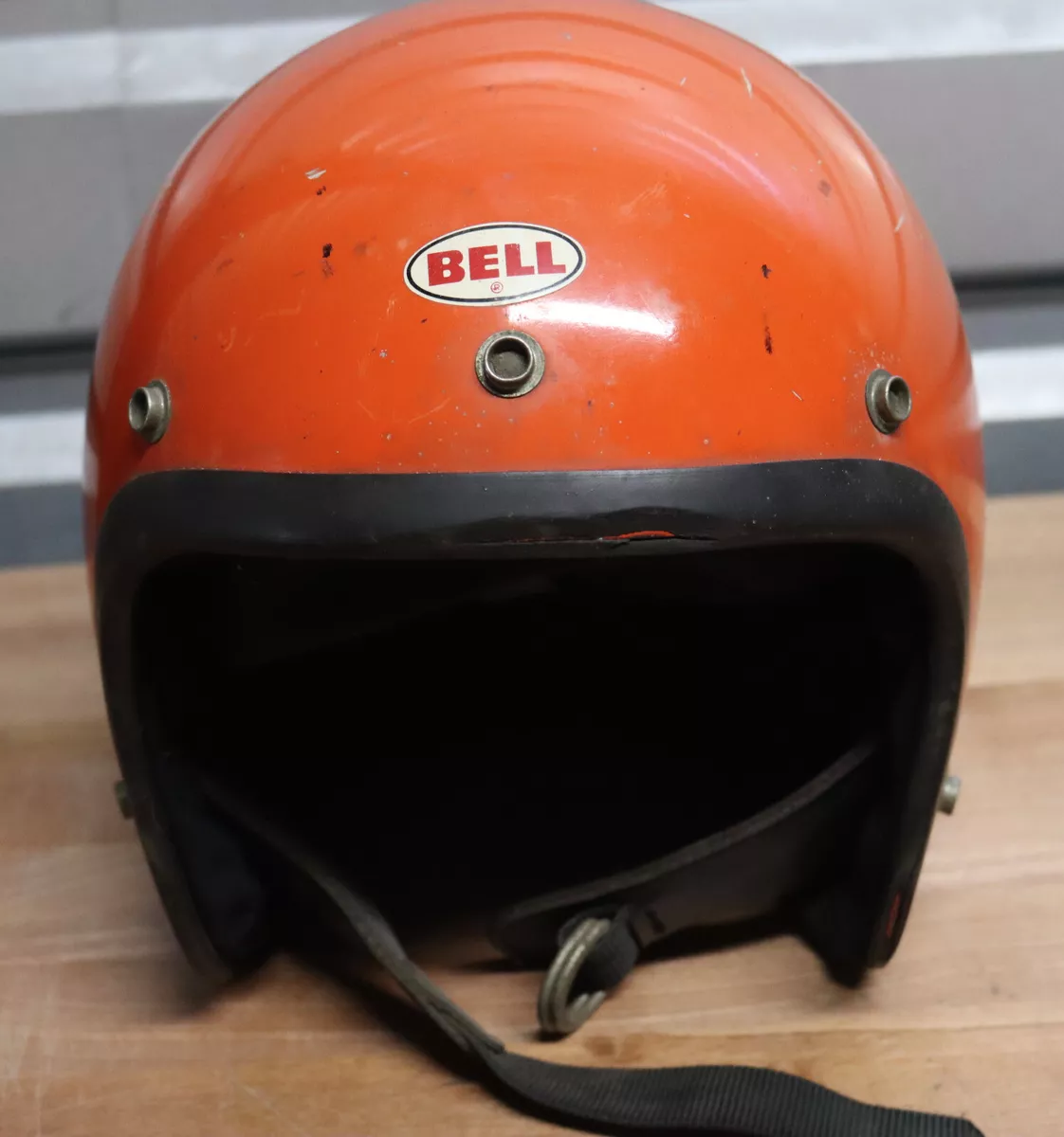 Vintage Bell RT R-T Orange Motorcycle Helmet USA Size 7 & 1/8 57 CM Toptex