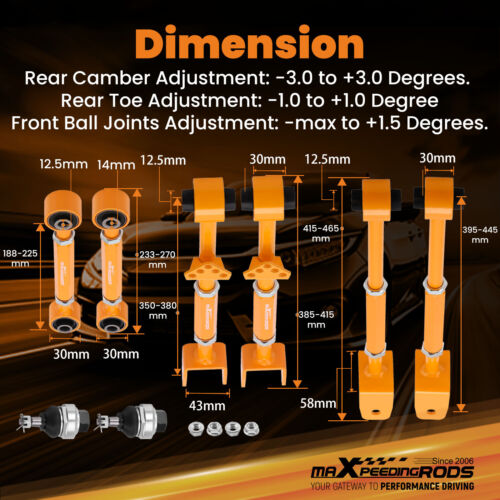 Adjustable Camber Control Arms Toe Kits for 2008-17 Honda Accord 12-15 Crosstour - Picture 4 of 13