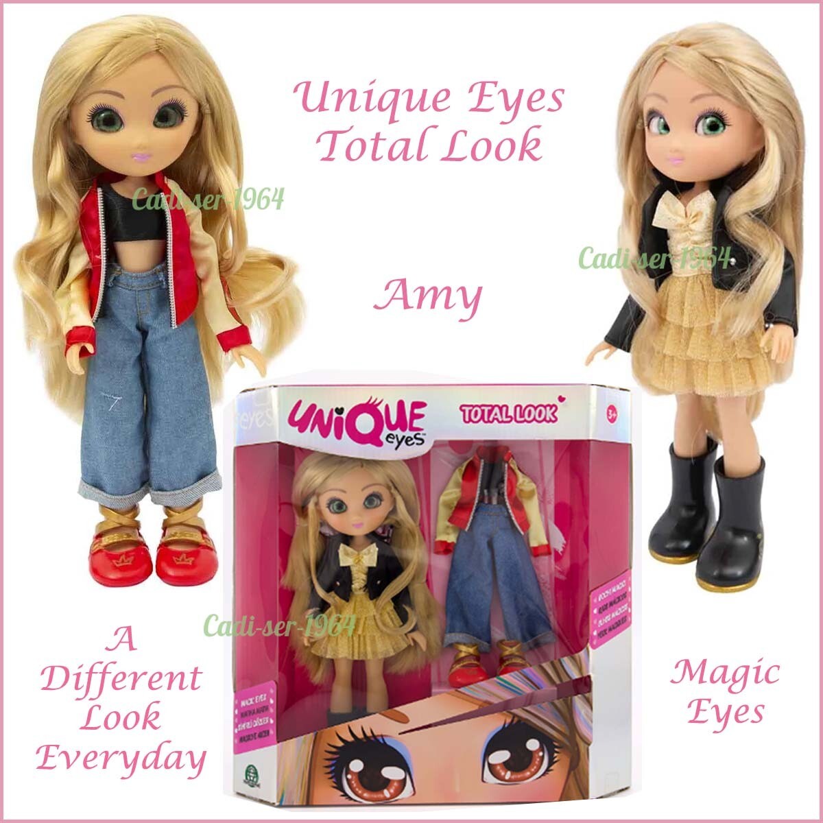 Muñeca Ojos Únicos Total Look Amy con Ojos Mágicos y 2 Trajes Rubia Moda NUEVA