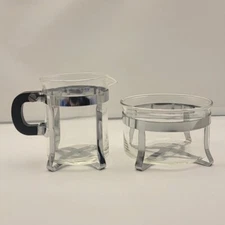 Arcosteel Sugar & Creamer Set Glass Chrome Modern Coffee Tea Serving