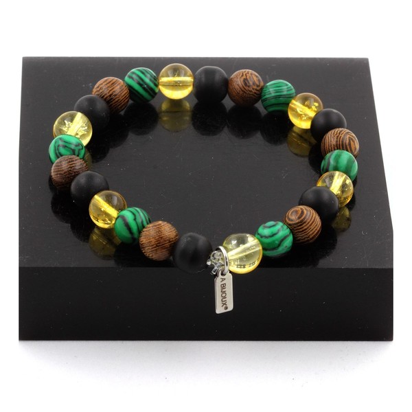 Armband Perlen Citrin+Malachit+Schwarz Onyx Matt + Holz 8 Mm. Made In Fr-image