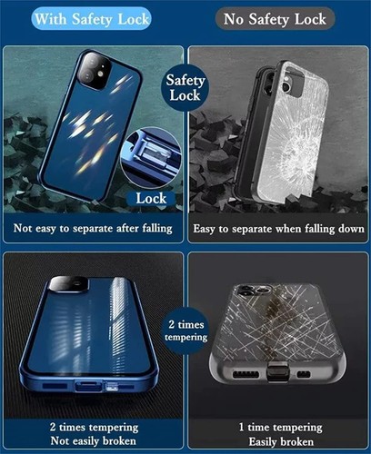 Magnetic Tempered Glass Double Sided Phone Case for iPhone 14 13 12 Pro Max - Picture 8 of 15