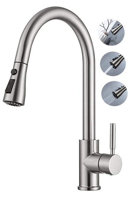 High Arc Single Handle Pull Out Sprayer Brushed Nickel One Hole