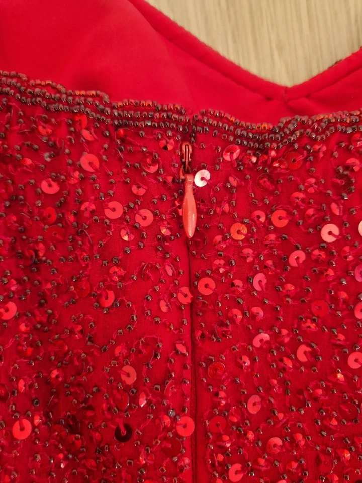 Rare vintage french Cinelle 100% silk sequin red dress small - Image 4 of 4
