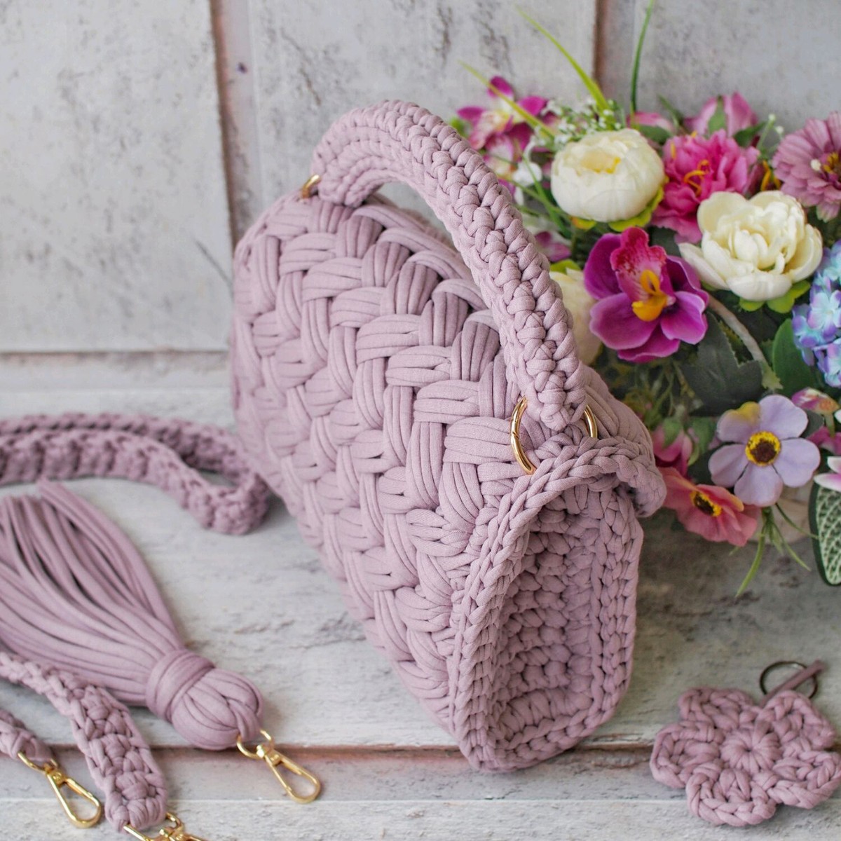 shoulder bag ピンク handmade Knitted Bag, Designer Bag, Luxury Bag, Shoulder Bag, Bag, Handmade
