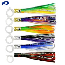 OCEAN CAT Set of 6 Pcs Jet Copper Head Hoochie Soft Skirt Fishing Trolling Lure