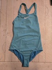 Nike Girls One Piece Swimsuit Aqua Blue Racerback Youth XL 13-15 Years Athletic