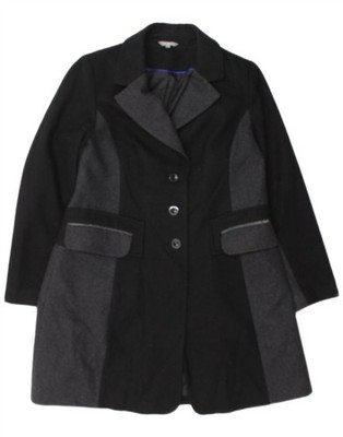 Marks & Spencer Womens Overcoat UK 16 Large Black Colourblock Wool CP40