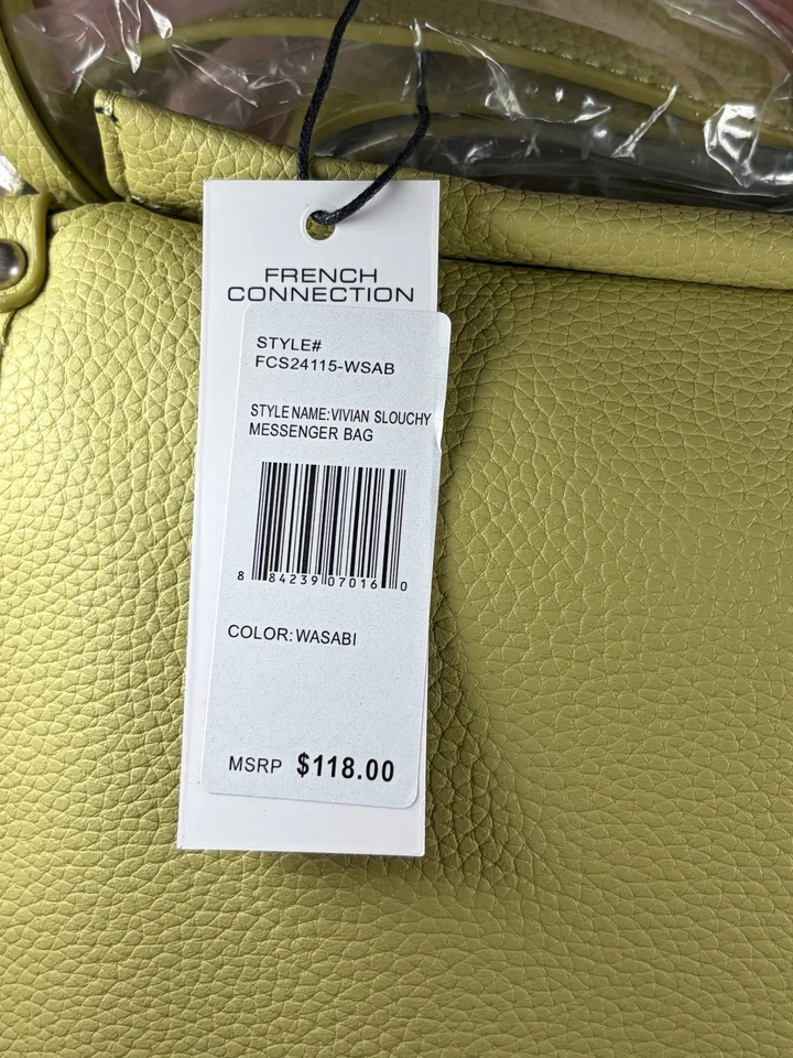 Bolso Mensajero French Connection Vivian Wasabi Nuevo con Etiquetas $118 Cartera de Cuero Vegano Foto 4 de 4