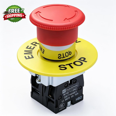 2NC 22Mm Emergency Stop Push Button Switch Red Mushroom Equipment E Stop