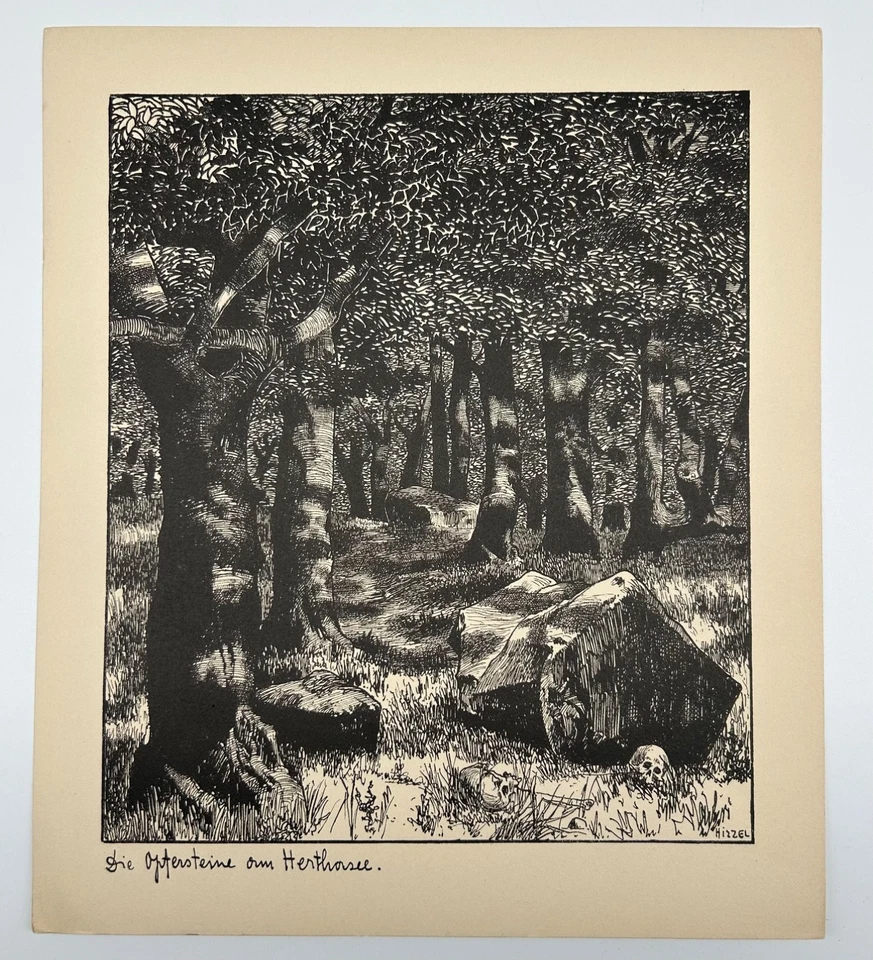 Hermann Hirzel 1864-1939 Lithografie Wald Die Opfersteine am Herthasee Rügen - Bild 2 von 4