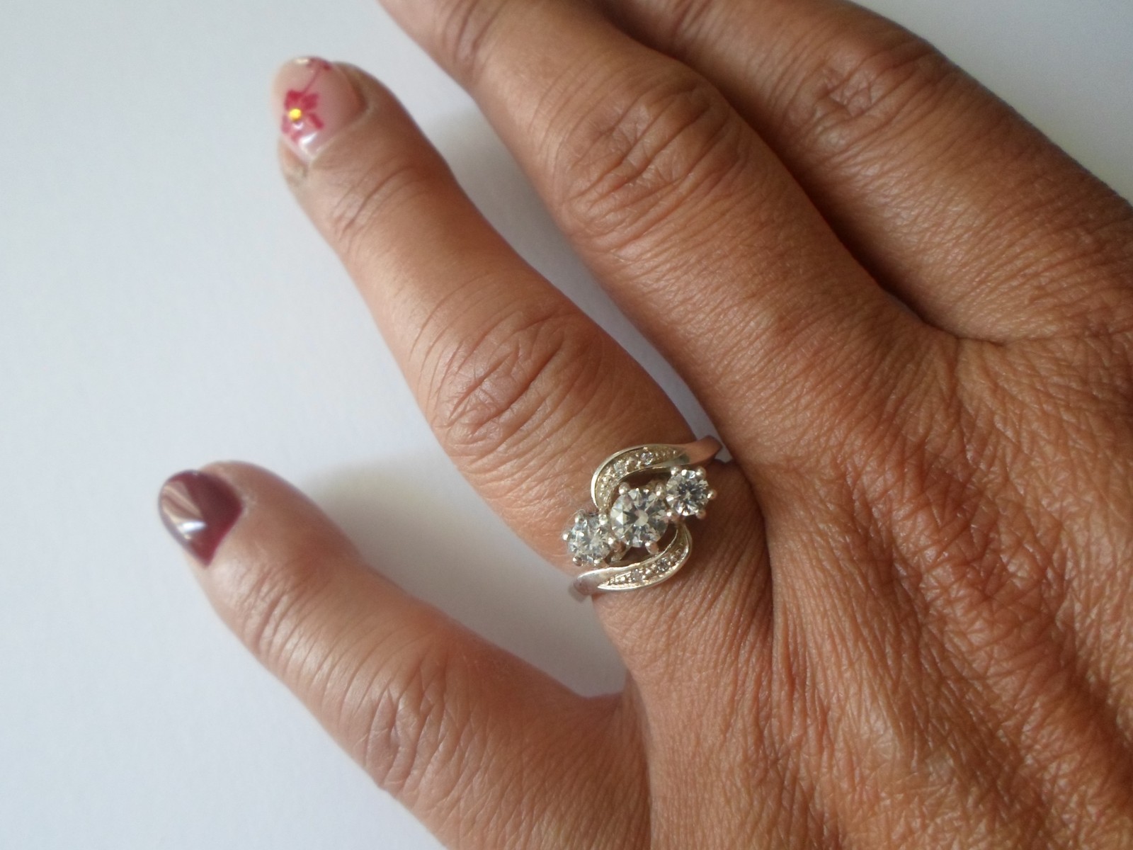 solid silver ring, openwork, zirconiums, size 52/… - image 2