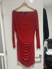PrettyLittleThing Red Ruched Dress, Size UK 20