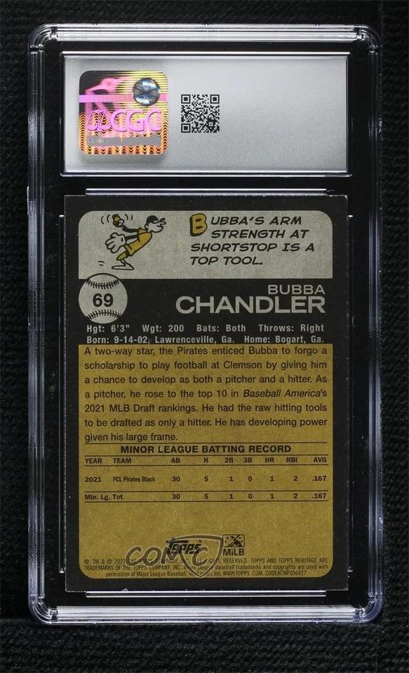 2022 Topps Heritage Minor League Edition Bubba Chandler #69 CGC 8 - Image 2 of 2