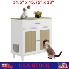 Hidden Cat Litter Box Furniture with Drawer, Wood Cats Litter Enclosure Cabinet